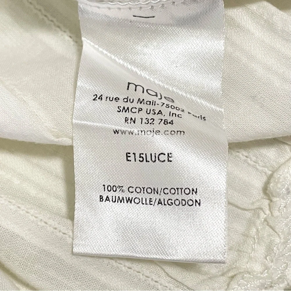 Maje Crochet Lace Yoke Button Back Cotton Top Ivory Small
